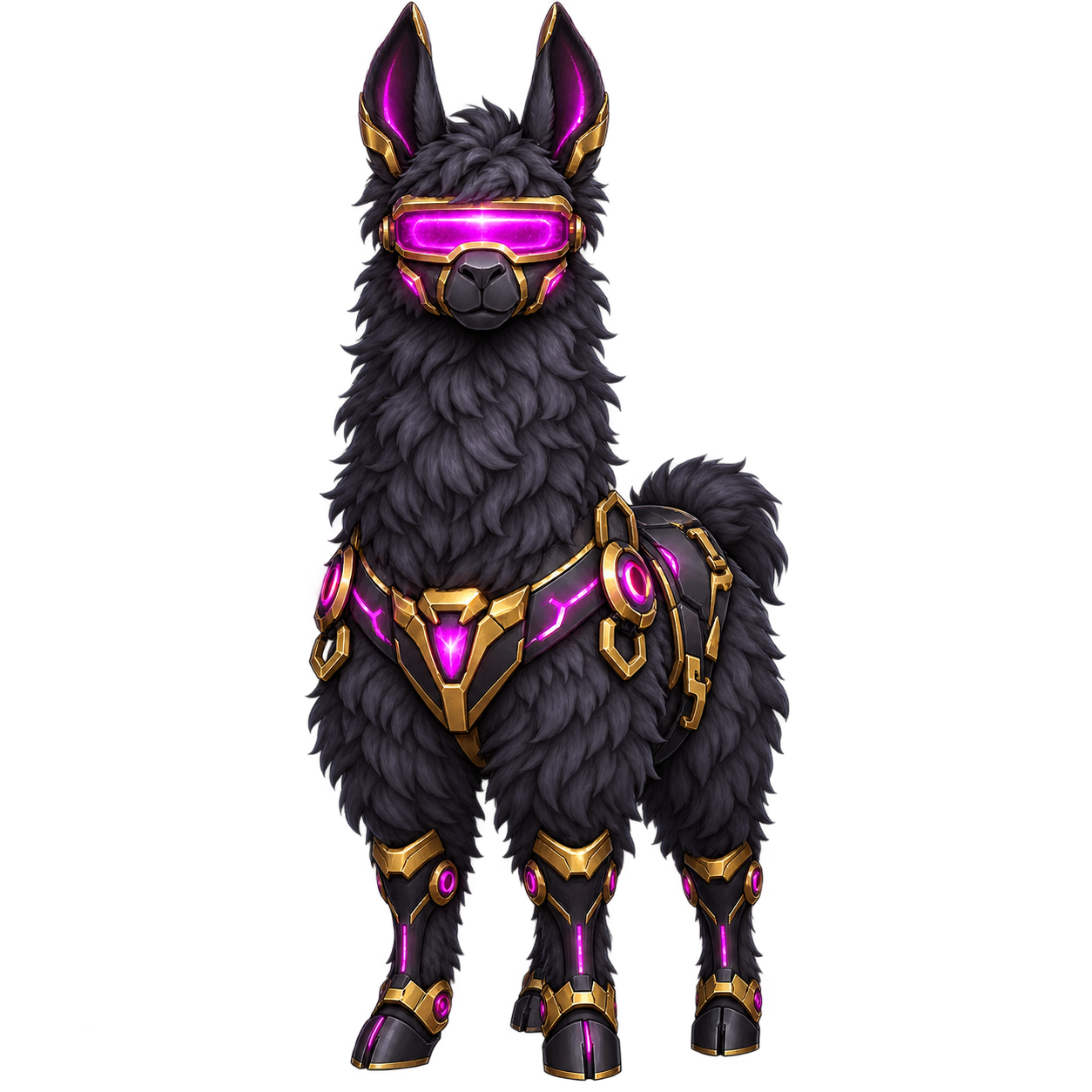Knows, the cyber llama with a magenta visor